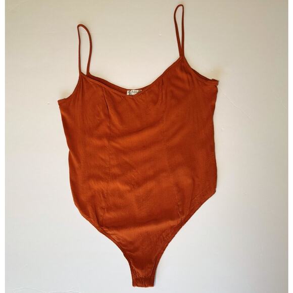 Free People Rust Brown Bodysuit Size Small Stretchy Boho Basics One Piece - Picture 1 of 16